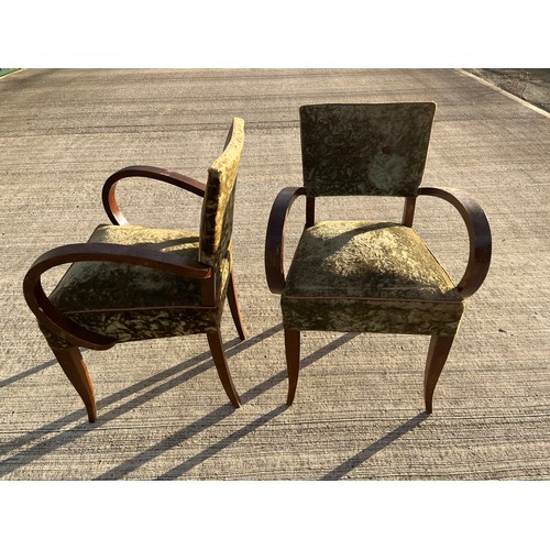 355 - A pair of Mid Century art deco influenced upholstered arm chairs, 55 cm wide, seat is 48 cm deep 82 ... 