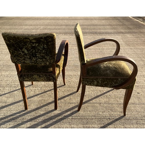 355 - A pair of Mid Century art deco influenced upholstered arm chairs, 55 cm wide, seat is 48 cm deep 82 ... 