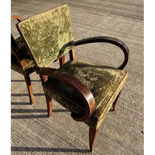 355 - A pair of Mid Century art deco influenced upholstered arm chairs, 55 cm wide, seat is 48 cm deep 82 ... 