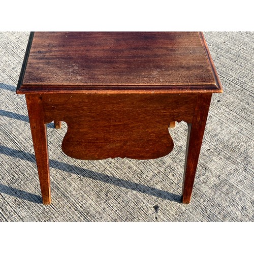 362 - Mahogany storage table with a hinged top accessing a storage area,  51 cm x 43 cm x 49 cm high.