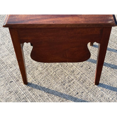 362 - Mahogany storage table with a hinged top accessing a storage area,  51 cm x 43 cm x 49 cm high.