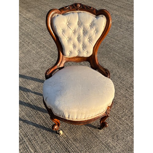 364 - Upholstered C19th bedroom or nursing chair with carved decoration.

This lot is collection only