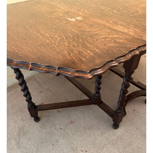 365 - Edwardian drop leaf dinning table with a pie crust edging design to the top and raised on barley twi... 