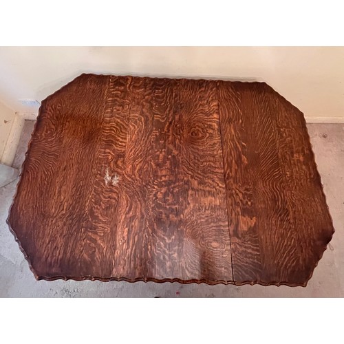 365 - Edwardian drop leaf dinning table with a pie crust edging design to the top and raised on barley twi... 