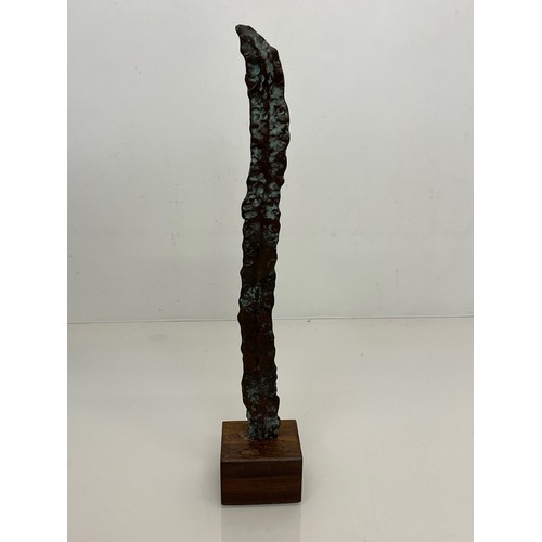 5 - C20th British Art, Christine Fox 1922 – 2012, a bronze palm leaf form sculpture on a teak base, 43 c... 