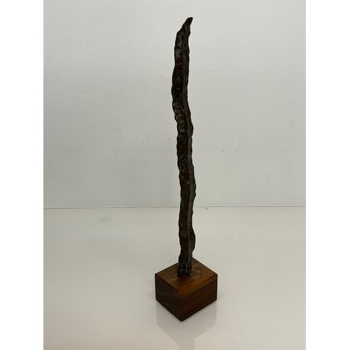 5 - C20th British Art, Christine Fox 1922 – 2012, a bronze palm leaf form sculpture on a teak base, 43 c... 