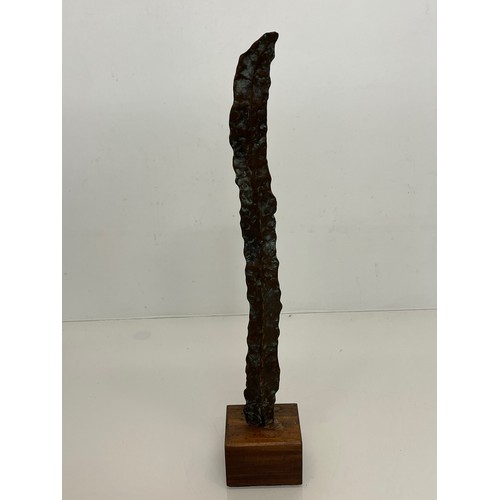 5 - C20th British Art, Christine Fox 1922 – 2012, a bronze palm leaf form sculpture on a teak base, 43 c... 