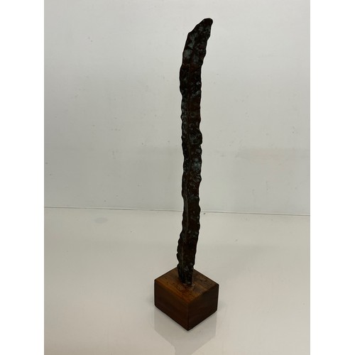 5 - C20th British Art, Christine Fox 1922 – 2012, a bronze palm leaf form sculpture on a teak base, 43 c... 