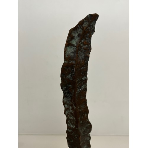 5 - C20th British Art, Christine Fox 1922 – 2012, a bronze palm leaf form sculpture on a teak base, 43 c... 