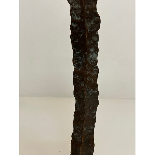 5 - C20th British Art, Christine Fox 1922 – 2012, a bronze palm leaf form sculpture on a teak base, 43 c... 