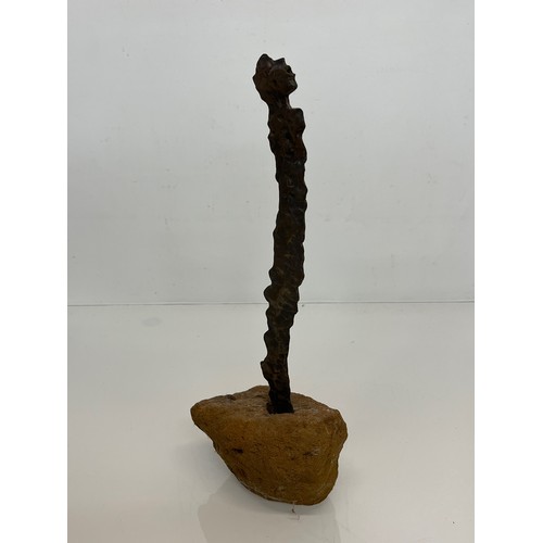 6 - C20th British Art, Christine Fox 1922 – 2012, a bronze figural sculpture on a sandstone base, 40 cm ... 