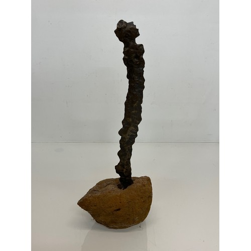 6 - C20th British Art, Christine Fox 1922 – 2012, a bronze figural sculpture on a sandstone base, 40 cm ... 