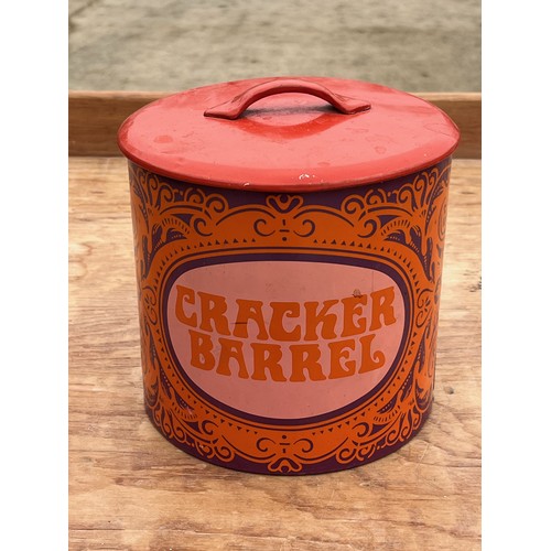 11 - Mid Century kitchenalia, lithographed storage bin marked for Cracker Barrel, a very striking orange ... 