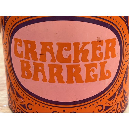 11 - Mid Century kitchenalia, lithographed storage bin marked for Cracker Barrel, a very striking orange ... 