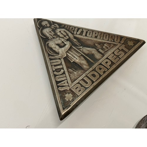 21 - Automobilia, an Art Deco era motor car grill mascot for St Christopher and plated brass Embassy gril... 