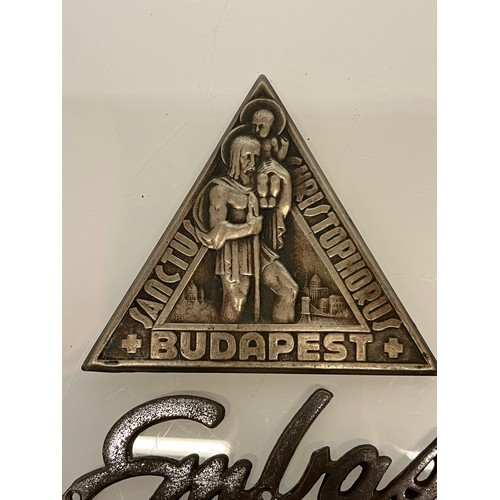 21 - Automobilia, an Art Deco era motor car grill mascot for St Christopher and plated brass Embassy gril... 