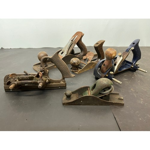 57 - Tools, five wood working planes, Stanley, Woden etc, from a large collection of carpentry and other ... 