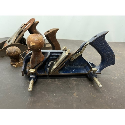 57 - Tools, five wood working planes, Stanley, Woden etc, from a large collection of carpentry and other ... 