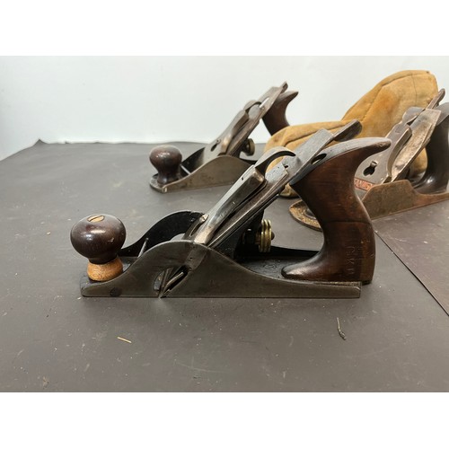 64 - Tools, five wood working planes, Record, Bed Rock etc, from a large collection of carpentry and othe... 