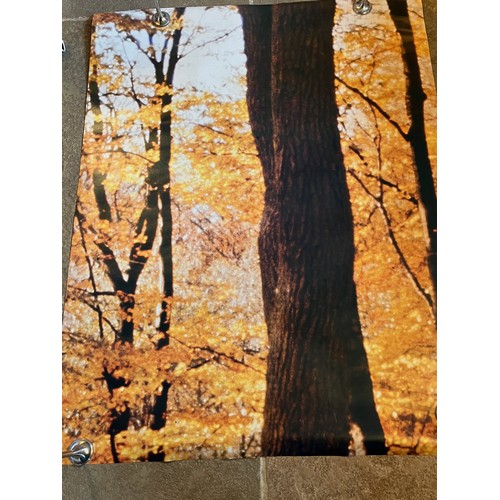 86 - Mid Century furnishing, classic Autumnal Woodland scene door poster. In two sections 109 cm x 85 cm,... 