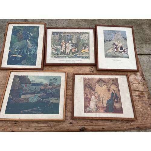 96 - Group of five decorative framed and glazed prints. Gaugin’s Cheval Blanc and Indian Miniatures. 

Th... 