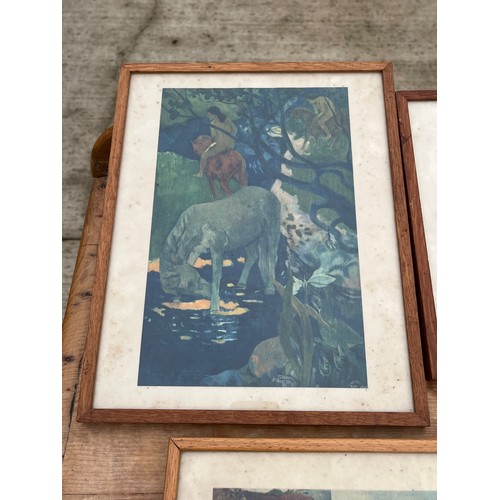 96 - Group of five decorative framed and glazed prints. Gaugin’s Cheval Blanc and Indian Miniatures. 

Th... 