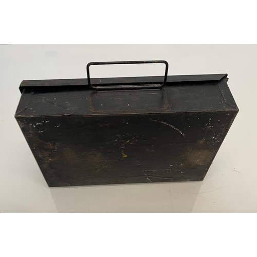 104 - WWII militaria, a steel first aid tin, 24 cm x 15 cm x 6 cm.

This lot is available for in-house shi... 