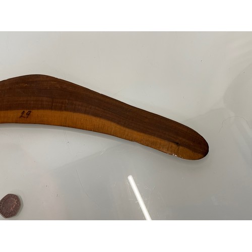 531 - Aboriginal boomerang, with catalogue / archival reference number, 46 cm long.

This lot is available... 