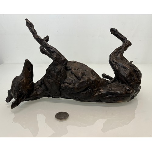 20 - Contemporary bronze sculptue of a dog, a rolling Greyhound / Lurcher, a very heavy substantial study... 