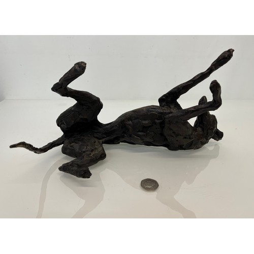 20 - Contemporary bronze sculptue of a dog, a rolling Greyhound / Lurcher, a very heavy substantial study... 