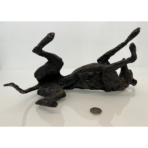 20 - Contemporary bronze sculptue of a dog, a rolling Greyhound / Lurcher, a very heavy substantial study... 