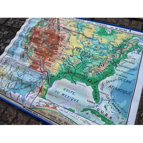 50 - Large educational wall map, double sided physical and political projections of the United States.

T... 