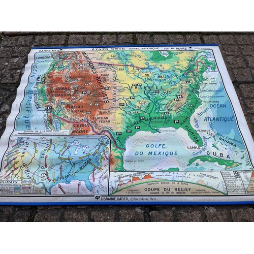 50 - Large educational wall map, double sided physical and political projections of the United States.

T... 