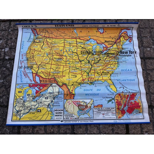 50 - Large educational wall map, double sided physical and political projections of the United States.

T... 