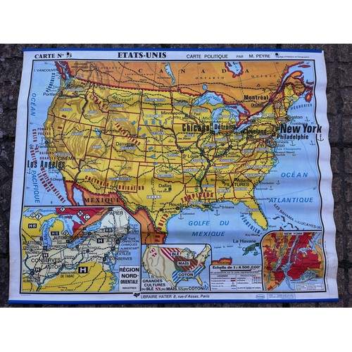 50 - Large educational wall map, double sided physical and political projections of the United States.

T... 