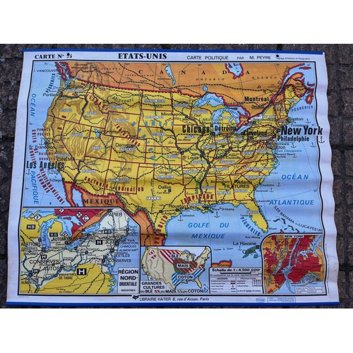 50 - Large educational wall map, double sided physical and political projections of the United States.

T... 