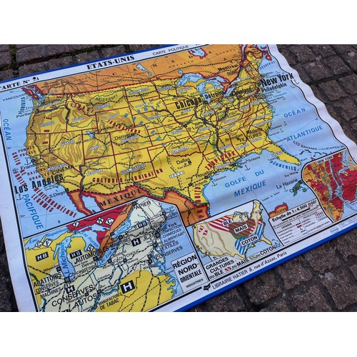 50 - Large educational wall map, double sided physical and political projections of the United States.

T... 