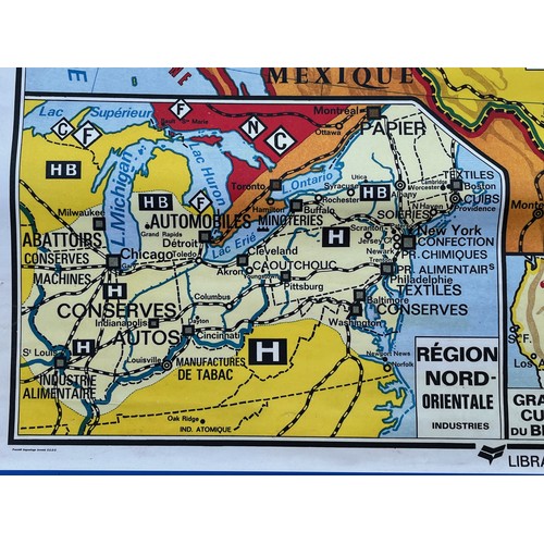 50 - Large educational wall map, double sided physical and political projections of the United States.

T... 