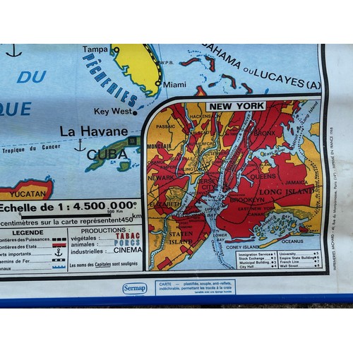 50 - Large educational wall map, double sided physical and political projections of the United States.

T... 