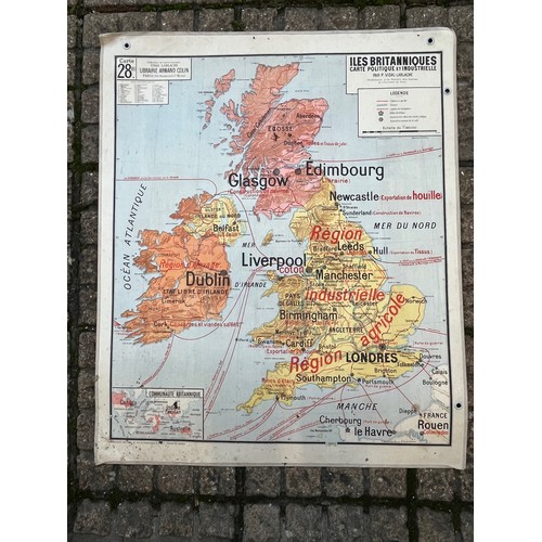 51 - Large educational wall map, double sided physical and political / industrial projections of the Unit... 