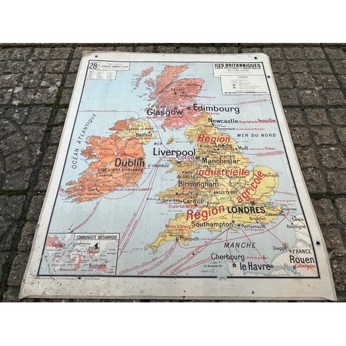 51 - Large educational wall map, double sided physical and political / industrial projections of the Unit... 