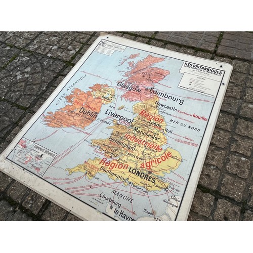 51 - Large educational wall map, double sided physical and political / industrial projections of the Unit... 