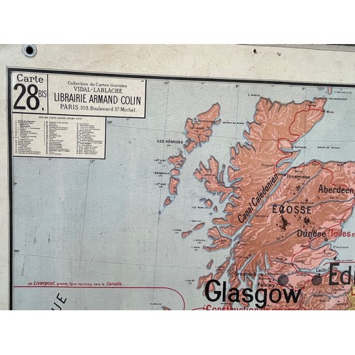 51 - Large educational wall map, double sided physical and political / industrial projections of the Unit... 