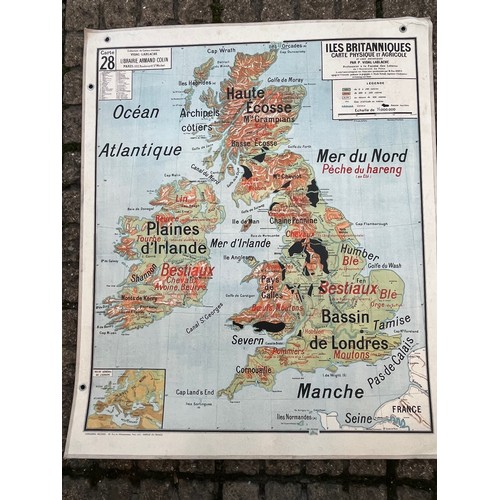 51 - Large educational wall map, double sided physical and political / industrial projections of the Unit... 