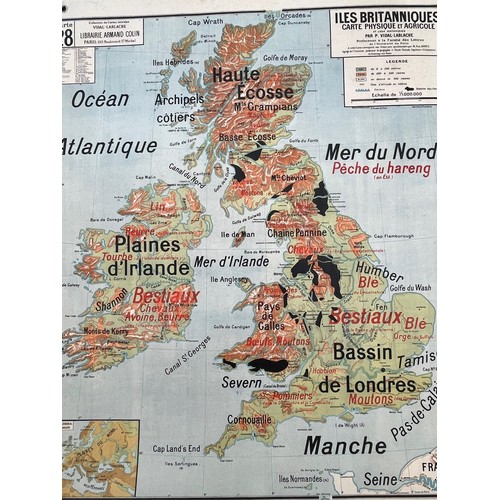 51 - Large educational wall map, double sided physical and political / industrial projections of the Unit... 