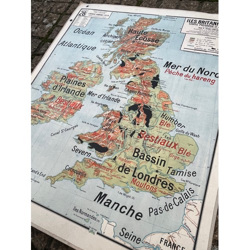 51 - Large educational wall map, double sided physical and political / industrial projections of the Unit... 