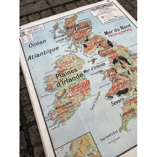 51 - Large educational wall map, double sided physical and political / industrial projections of the Unit... 