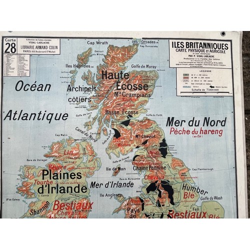 51 - Large educational wall map, double sided physical and political / industrial projections of the Unit... 