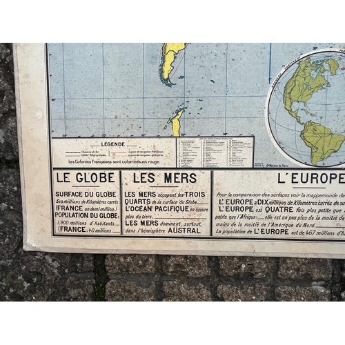 52 - Large educational wall map, double sided projections of the French Colonies across the globe.

This ... 