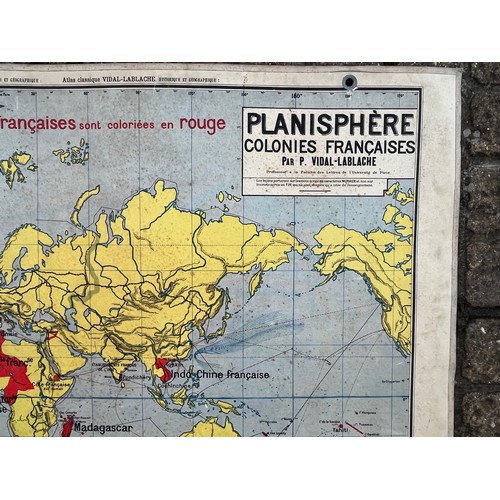 52 - Large educational wall map, double sided projections of the French Colonies across the globe.

This ... 